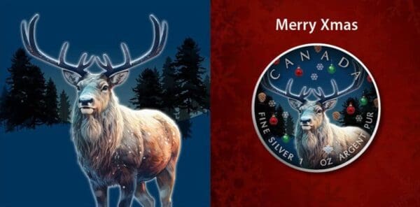 2023 $5 Christmas Reindeer 1oz Silver Maple Leaf Coin - Front of CoA
