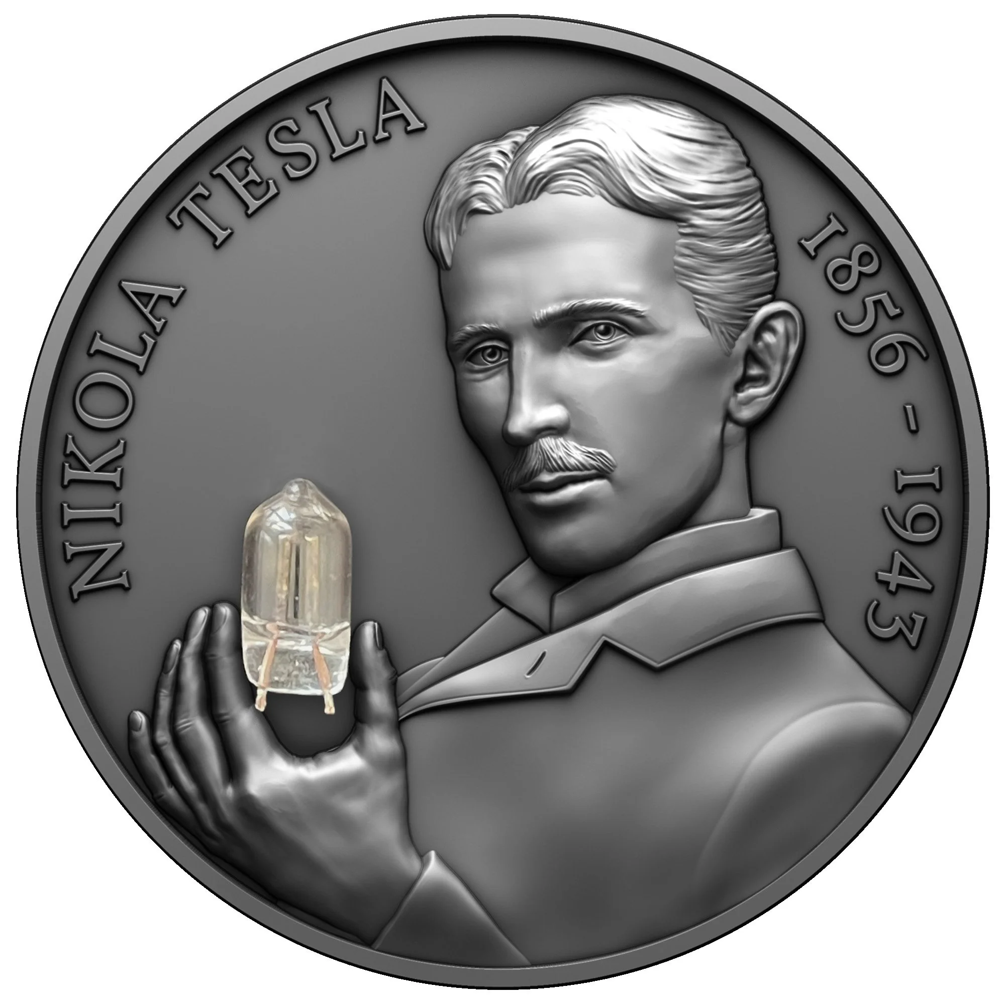 2023 Tesla 80th Anniversary - Genius Series 2oz Silver Bulb Inlay Coin - Reverse View