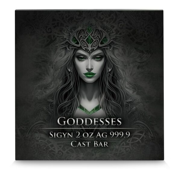 2024 Goddesses Sigyn Numbered 2oz Cast Silver Bar - Front of Box