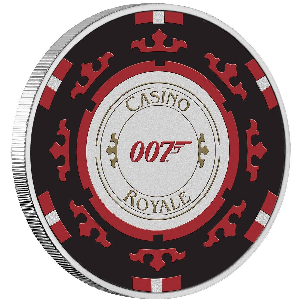 2023 $1 James Bond Casino Royale Chip 1oz Silver Carded Coin - Reverse View