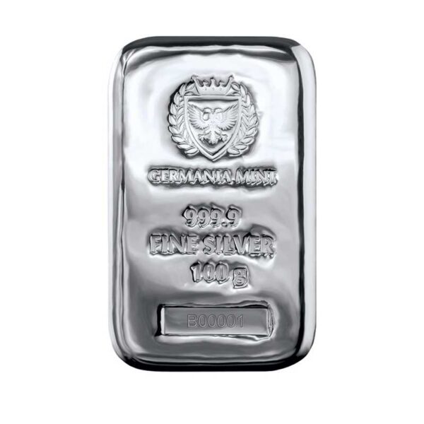 100g Germania Mint Silver Bullion Cast Bar