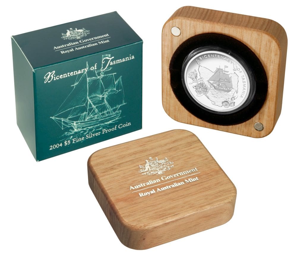 2004 $5 Bicentenary of Tasmania Silver Proof Coin - Overview