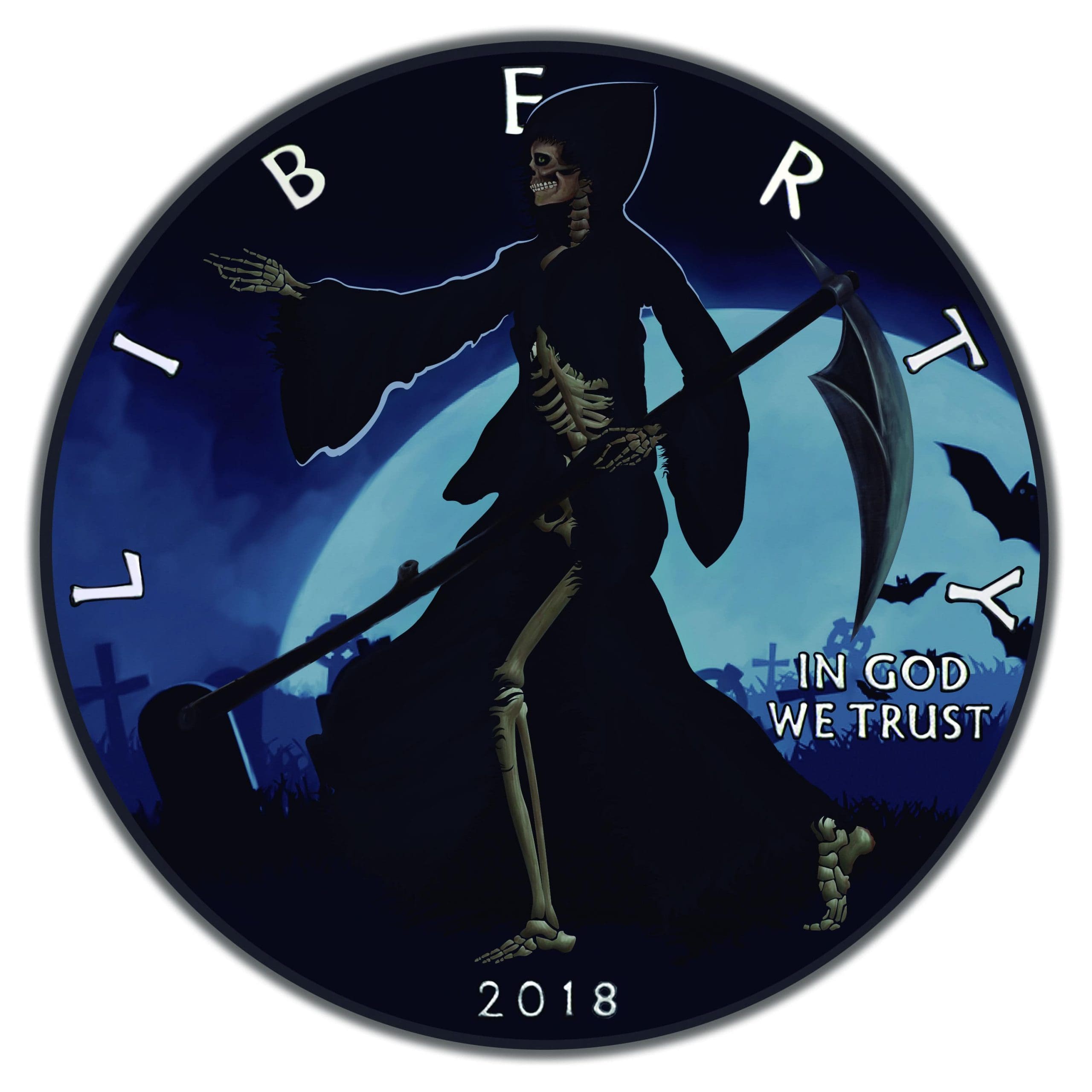 2018 $1 Liberty Reaper 1oz Silver American Eagle Black Ruthenium Coin Reverse View