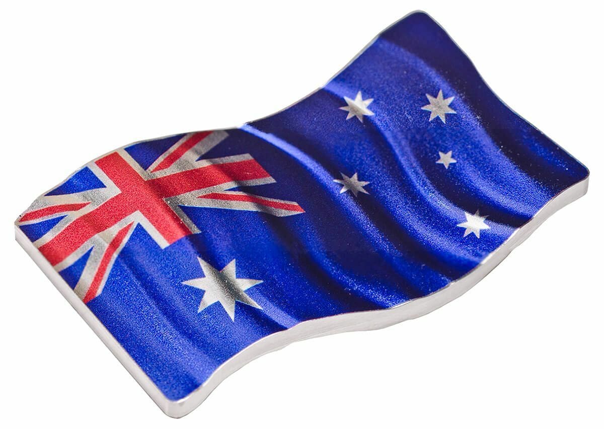 2018 $2 Australian Waving Flag 1oz Silver Prooflike Coin Reverse View