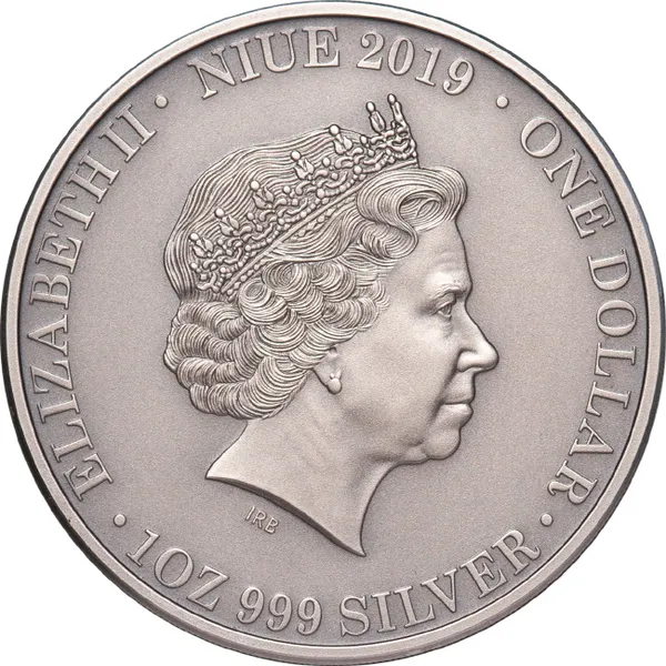 2019 $1 Tasmanian Devil 1oz Silver High Relief Antiqued Coin - Obverse View