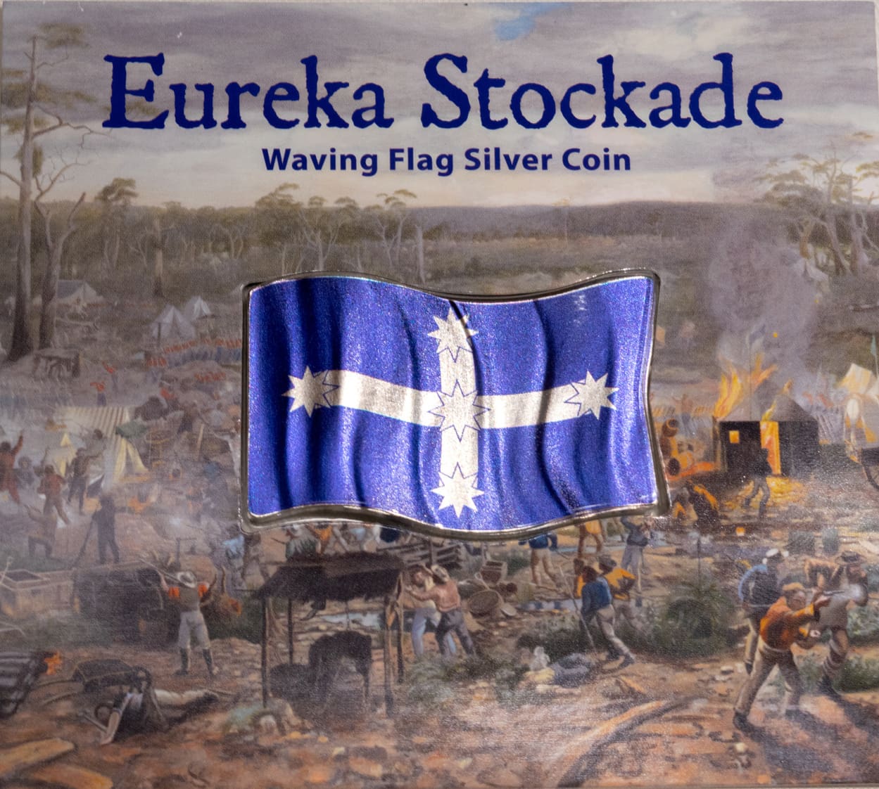 2019 $2 Eureka Stockade Waving Flag Silver Proof-like Coin Cased View