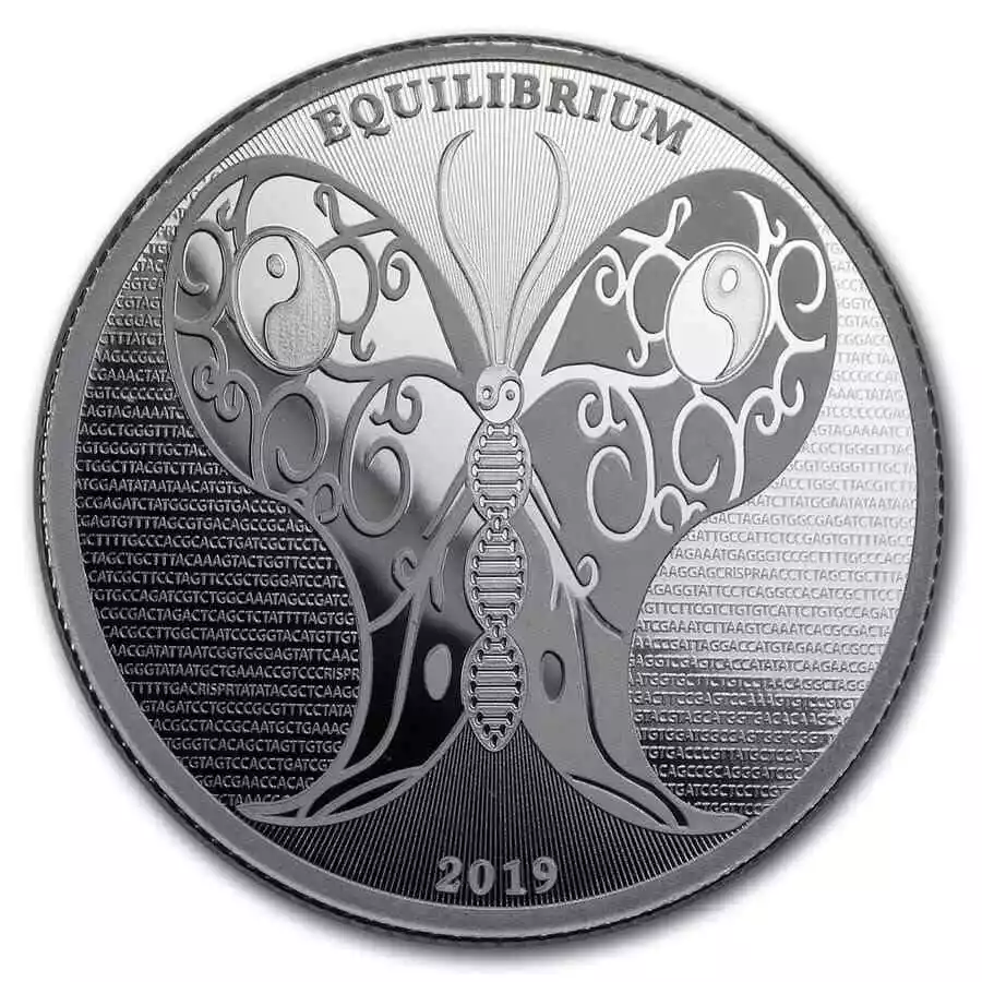 2019 $5 Equilibrium Butterfly 1oz Silver Prooflike Coin Reverse View