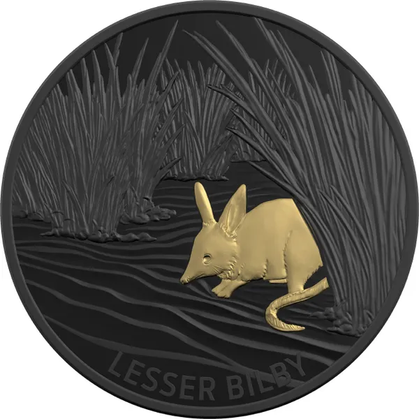 2019 $5 Lesser Bilby - Echoes Of Australian Fauna Black Silver Proof Coin - Reverse View