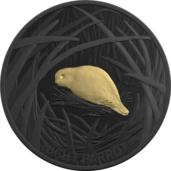 2019 $5 Night Parrot - Echoes Of Australian Fauna Black Silver Proof Coin - Reverse View