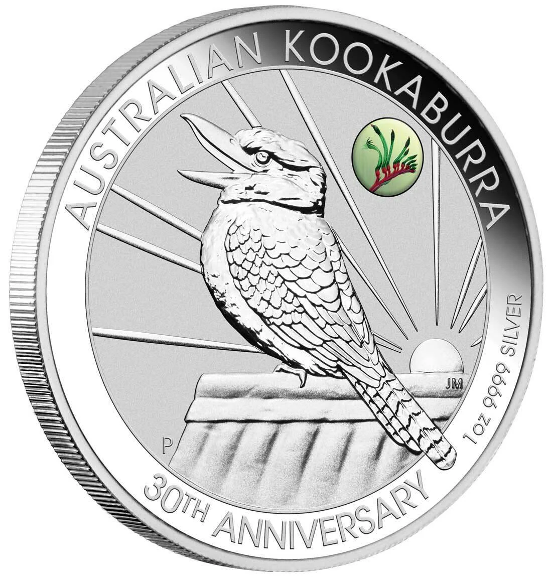 2020 $1 30th Ann. Of Australian Kookaburra 1oz Silver Perth ANDA Money Expo Coin - Tilted Reverse View