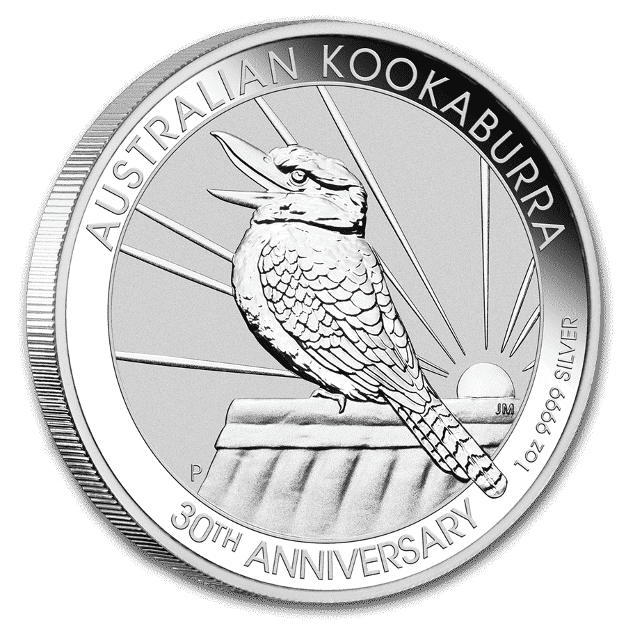 2020 $1 30th Anniversary 1oz Silver Kookaburra Bullion Round Reverse View