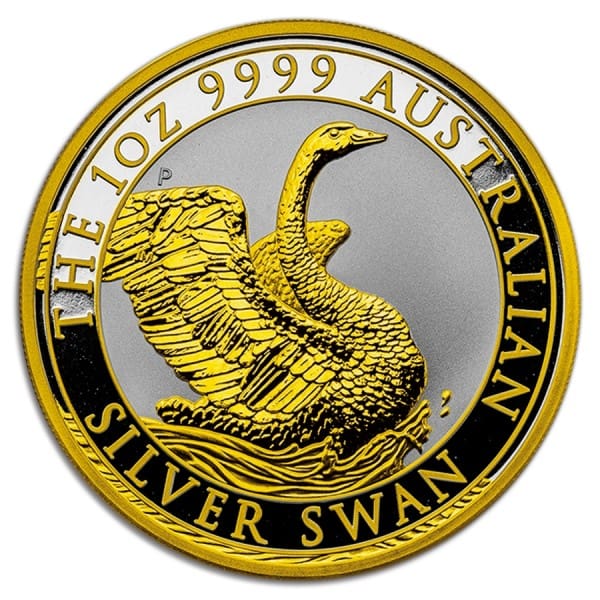 2020 $1 Australian Silver Swan 1oz Silver Gilded Coin - Reverse View