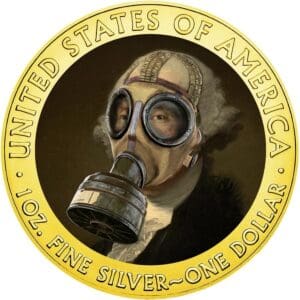 2020 $1 George Washington Gas Mask - Quarantined Art 1oz Silver Gilded Coin