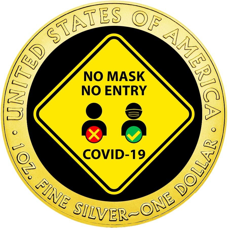 2020 $1 No Mask No Entry 1oz Silver Gilded American Eagle Coin Obverse View
