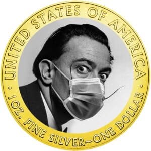2020 $1 Salvador Dali Face Mask - Quarantined Art 1oz Silver American Eagle Coin