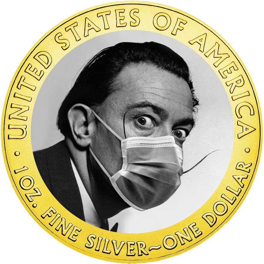 2020 $1 Salvador Dali - Face Mask - COVID Silver American Eagle 1oz Silver Coin Reverse View