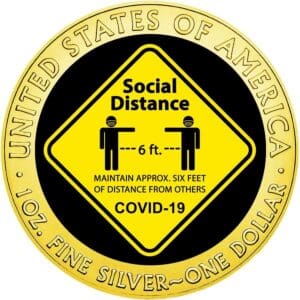 2020 $1 Social Distance 1oz Silver Gilded American Eagle Coin Obverse View