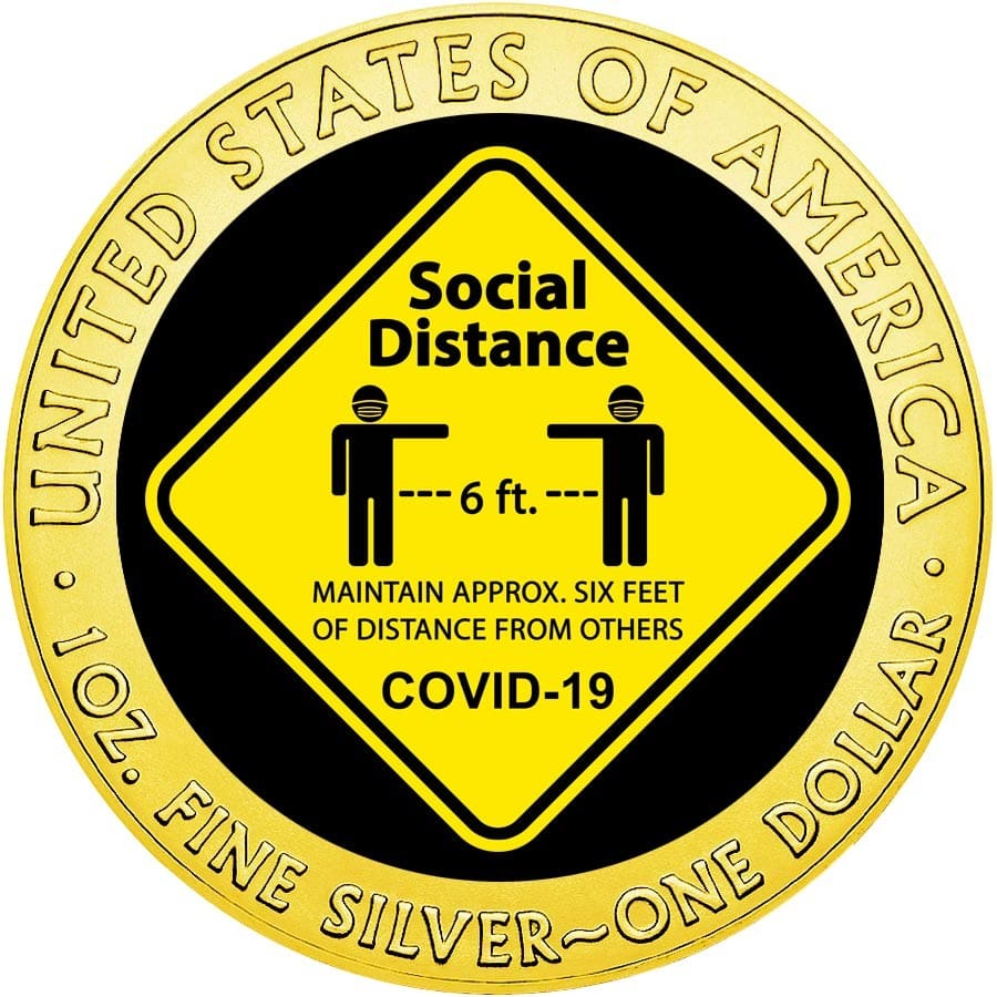 2020 $1 Social Distance 1oz Silver Gilded American Eagle Coin Obverse View