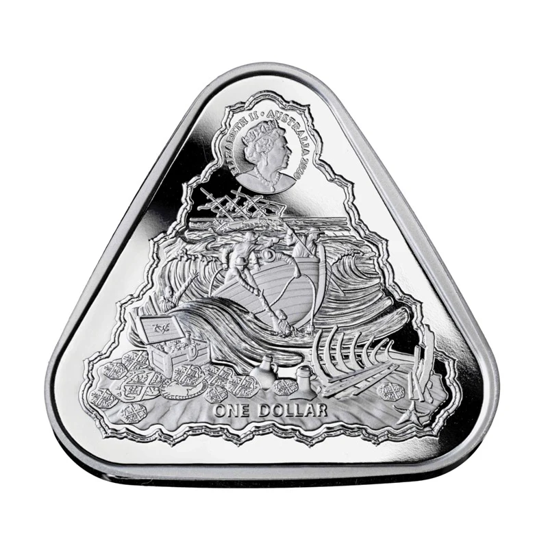 2020 $1 Vergulde Draeck - Gilt Dragon Triangular 1oz Silver BU Coin Obverse View