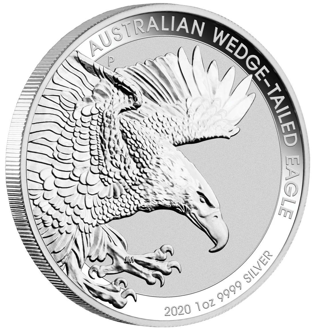 2020 $1 Wedge-Tailed Eagle 1oz Silver BU Round Tilted Reverse View