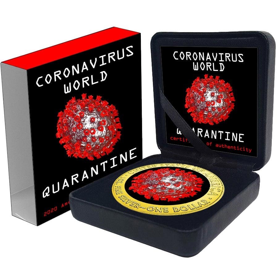 2020 $1 World Coronavirus World Quarantine Silver American Eagle 1oz Silver Coin Cased View