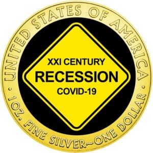 2020 $1 XXI Century Recession 1oz Silver Gilded American Eagle Coin Obverse View