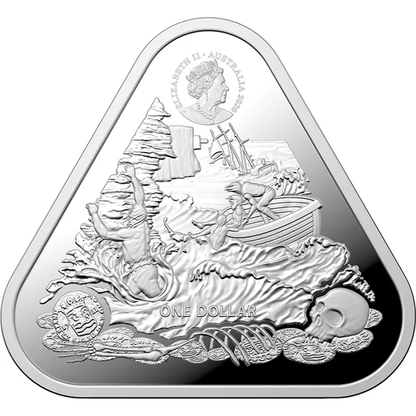 2020 $1 Zuytdorp - Gilt Dragon Triangular 1oz Silver BU Coin - Obverse View