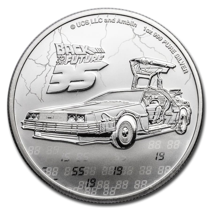 2020 $2 Back to the Future 35th Anniversary 1 oz Silver BU Coin Reverse View