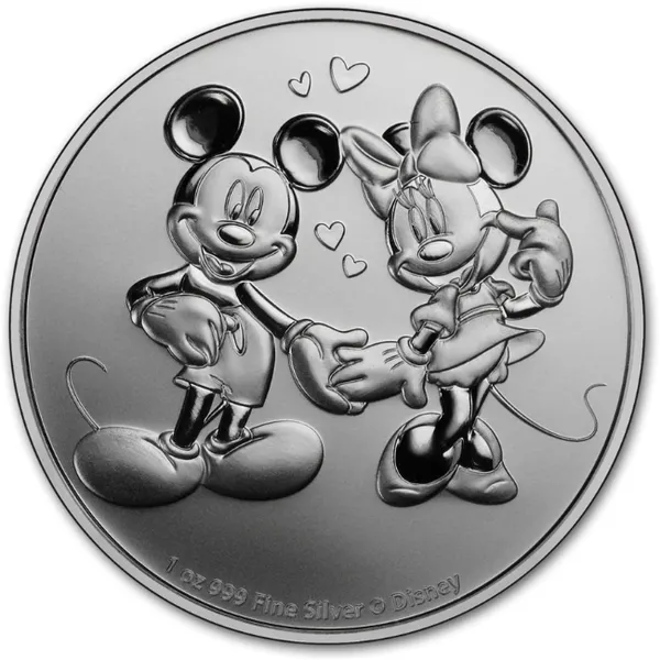 2020 $2 Disney Mickey & Minnie 1oz Silver BU Coin Reverse View