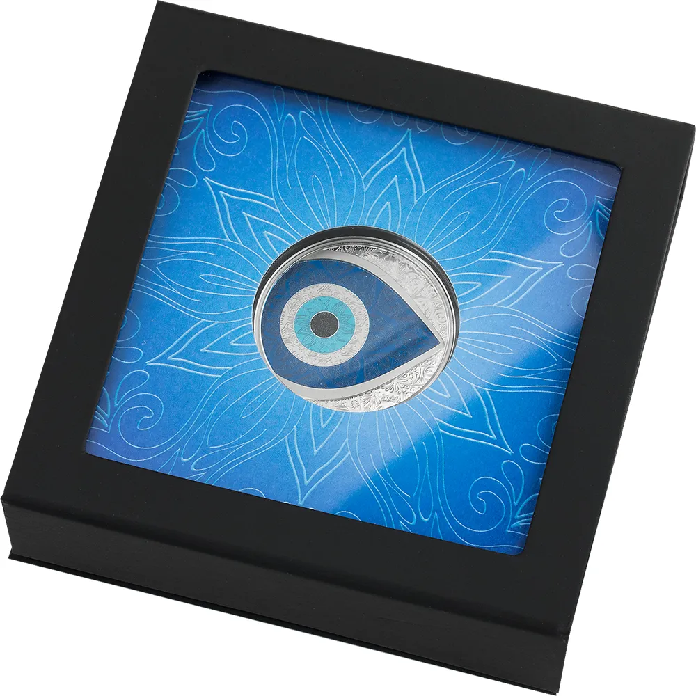 2020 $5 Evil Eye 1oz Silver Proof Coin Cased View