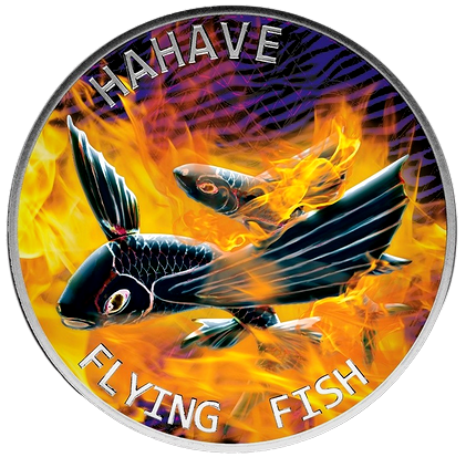 2020 $5 Flying Fish Hahave Fried 1oz Silver Colourised Coin - Reverse View