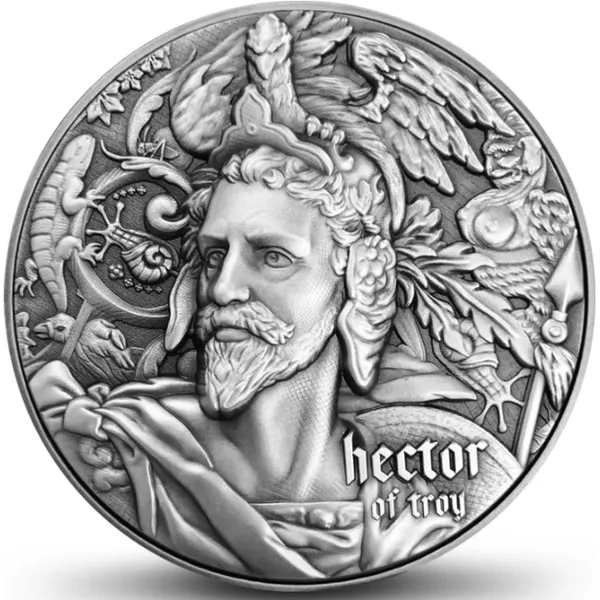 2020 $5 The Nine Worthies - Hector Of Troy 2oz Silver Copper Coin Reverse View