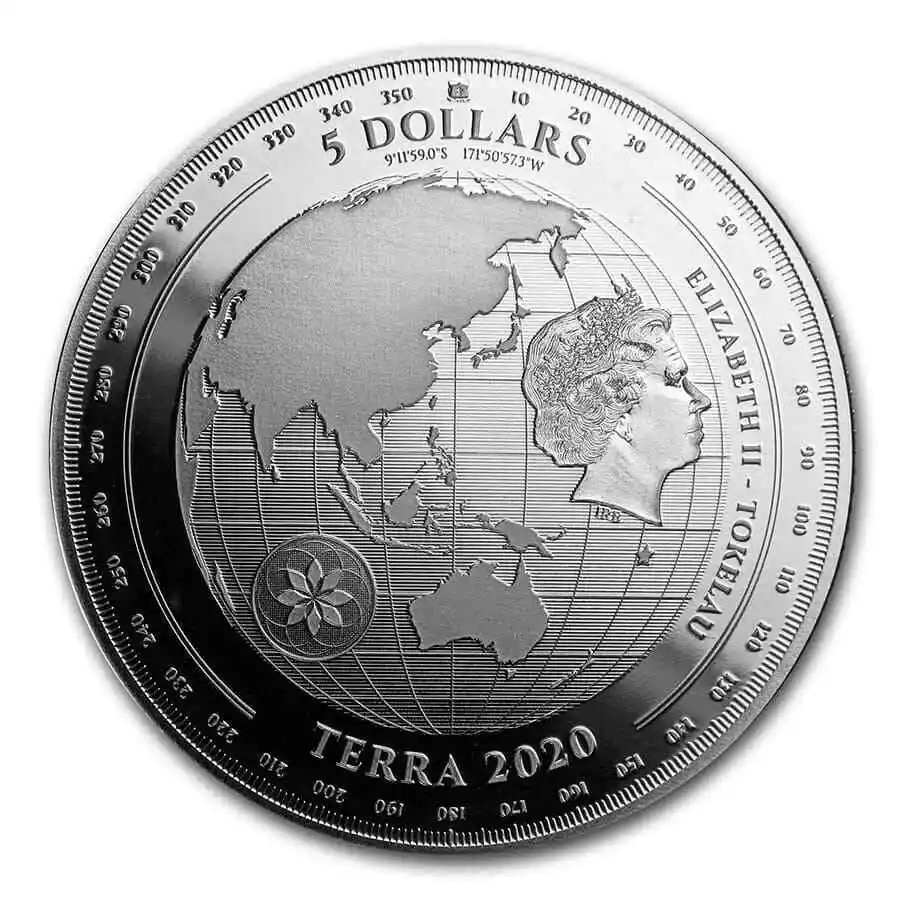2020 $5 Tokelau Terra 1oz Silver Prooflike Coin Obverse View