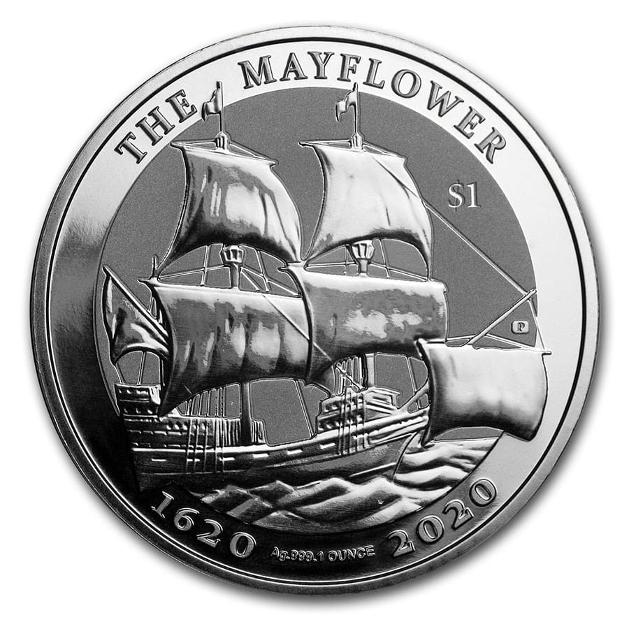 2020 BVI Mayflower 400th Anniversary 1oz Silver BU Coin Reverse View