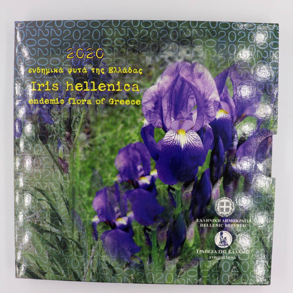 2020 €5 Iris Hellenica Endemic Flora of Greece Silver Proof Coin Front of Blister Pack