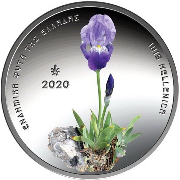 2020 €5 Iris Hellenica Endemic Flora of Greece Silver Proof Coin Reverse View
