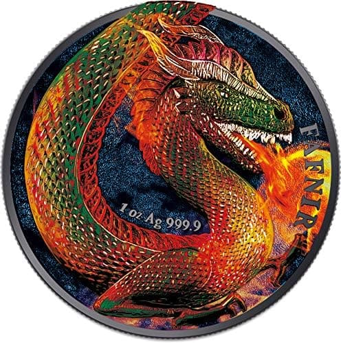 2020 Fafnir Geminus Dragon Inferno Coloured 1oz Silver Coin - Reverse View