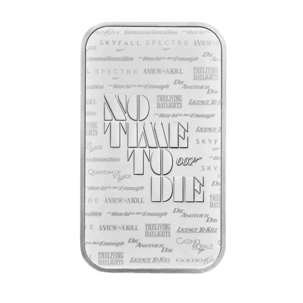 2020 No Time To Die - 007 James Bond 1oz Silver Bar Back of Bar