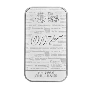2020 No Time To Die - 007 James Bond 1oz Silver Bar Front of Bar