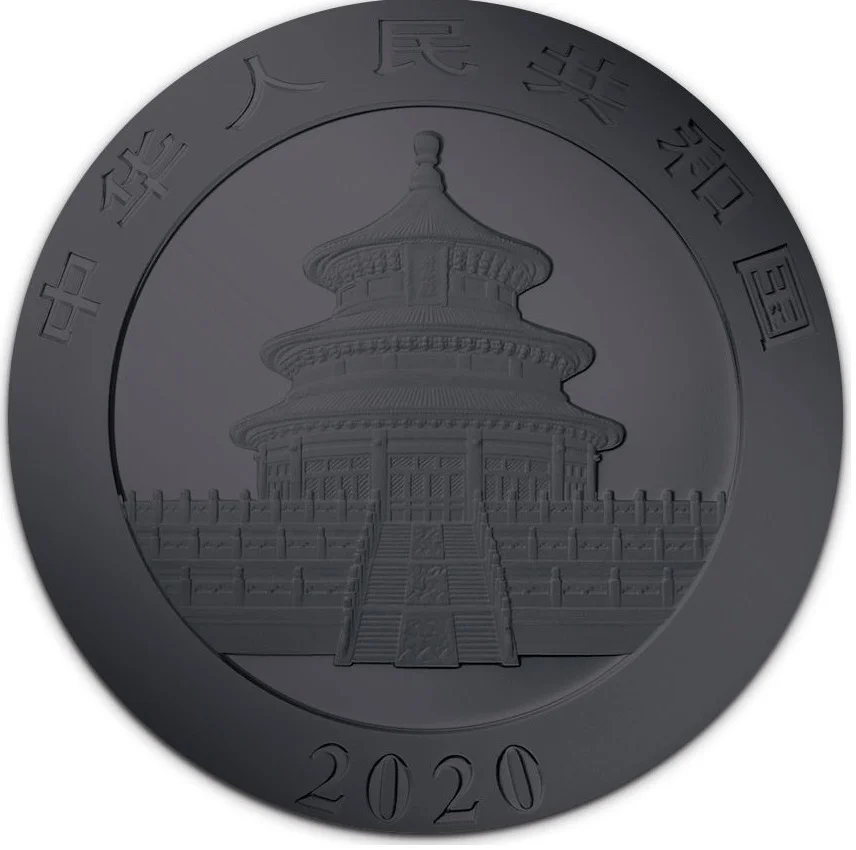 2020 ¥10 Coronavirus Silver Chinese Panda Ruthenium Plated Coin Obverse View