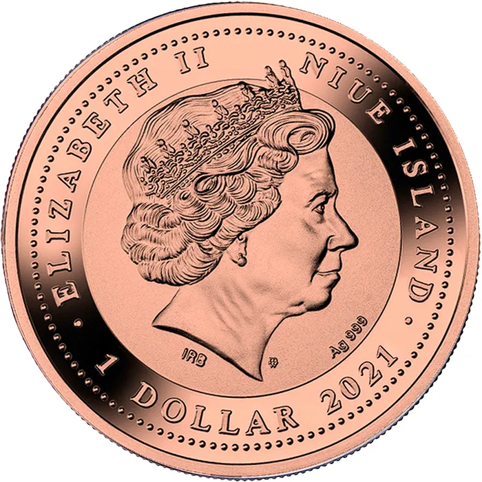 2021 $1 Amethyst Scarabaeus Silver Rose Gilded Coin Obverse View