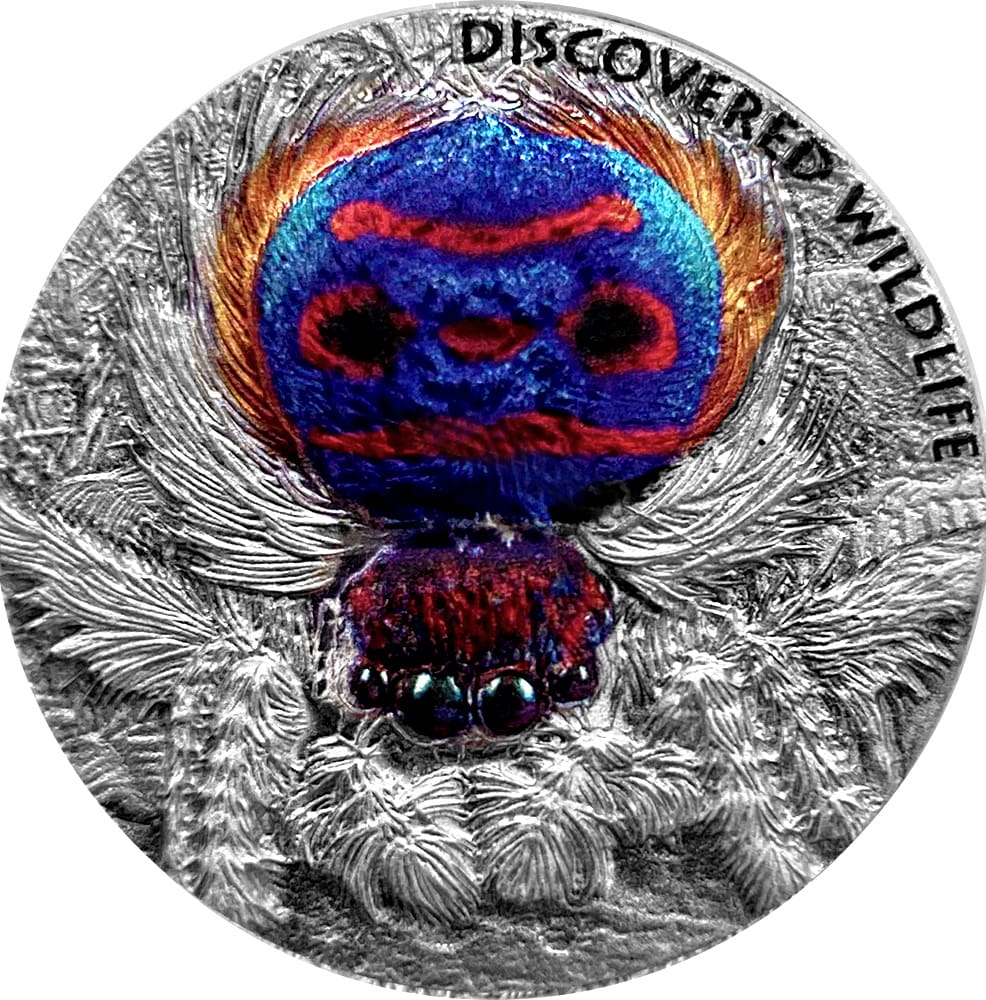 2021 $2 Discovered Wildlife Peacock Spider 1:2oz Silver Coin Reverse View