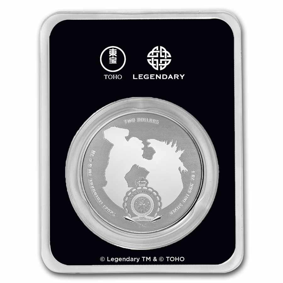 2021 $2 Mechagodzilla Colourised 1oz Silver Coin (TEP) Back of Case