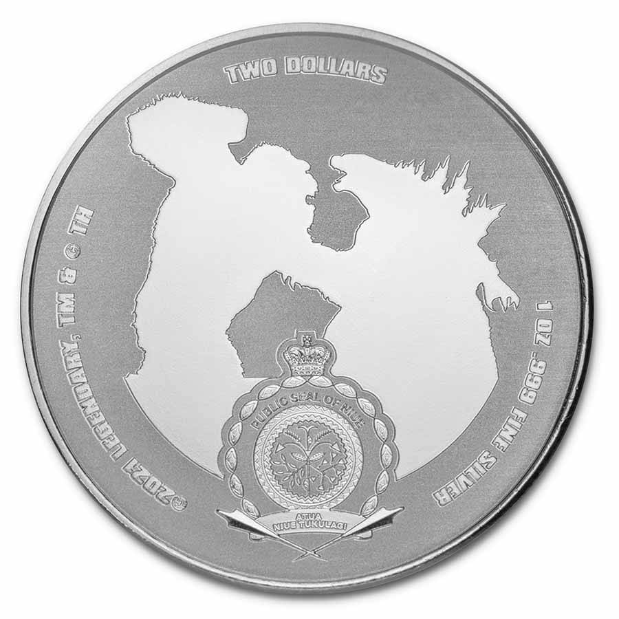 2021 $2 Mechagodzilla Colourised 1oz Silver Coin (TEP) Back of Coin