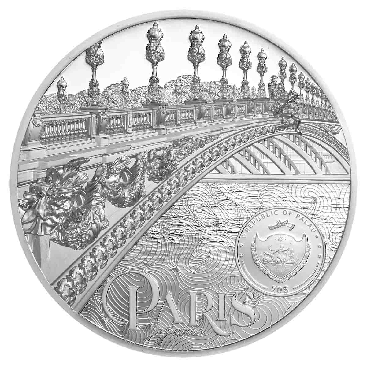 2021 $20 Tiffany Art Metropolis – Paris 3oz Silver Proof Coin Obverse View