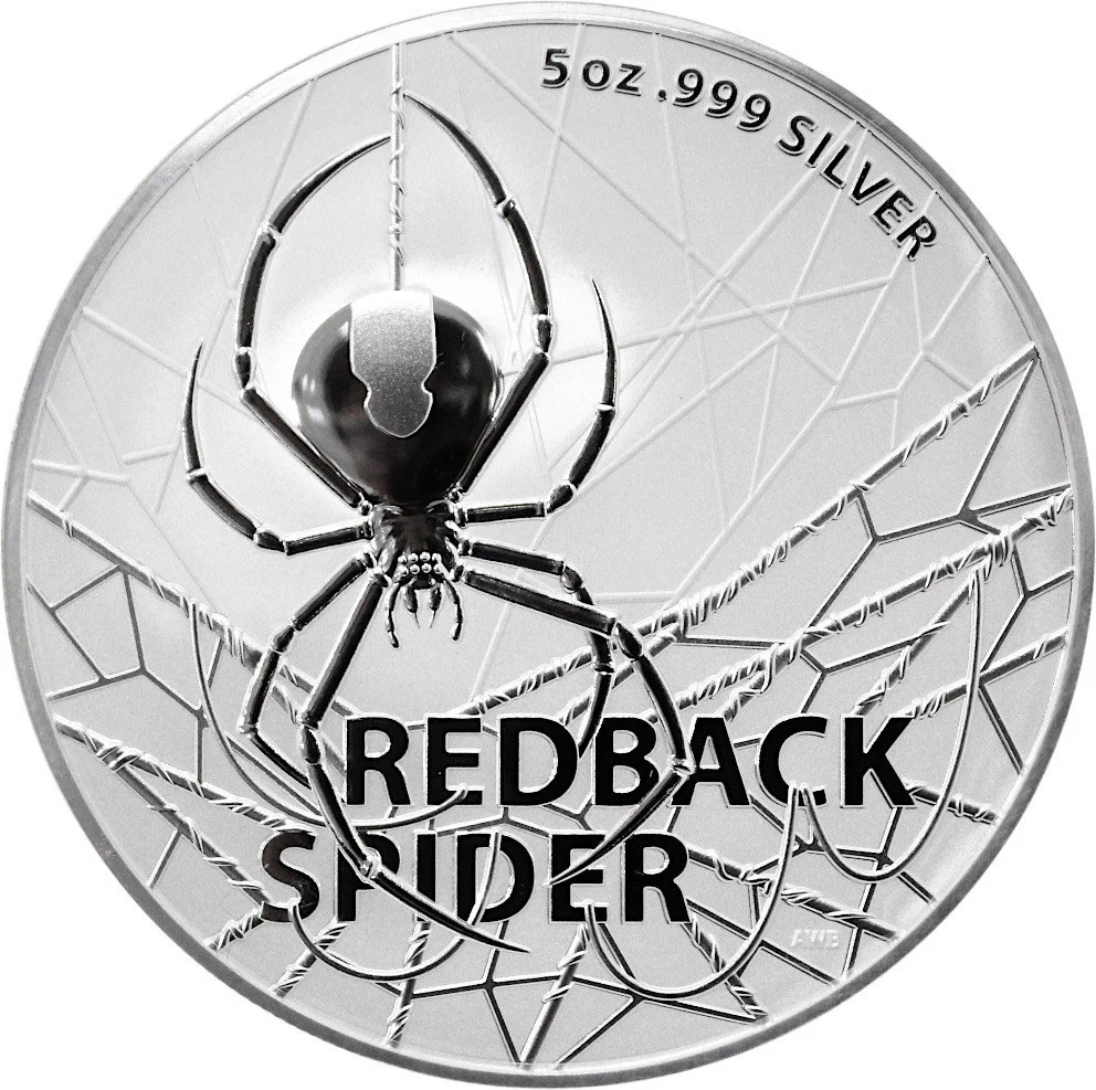 2021 $5 Redback Spider 5oz Silver BU Coin Reverse View