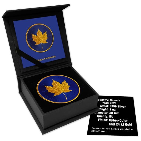 2021 $5 Royal Blue 1oz Silver Maple Leaf Coin - Overview