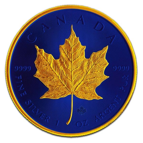 2021 $5 Royal Blue 1oz Silver Maple Leaf Coin - Reverse View