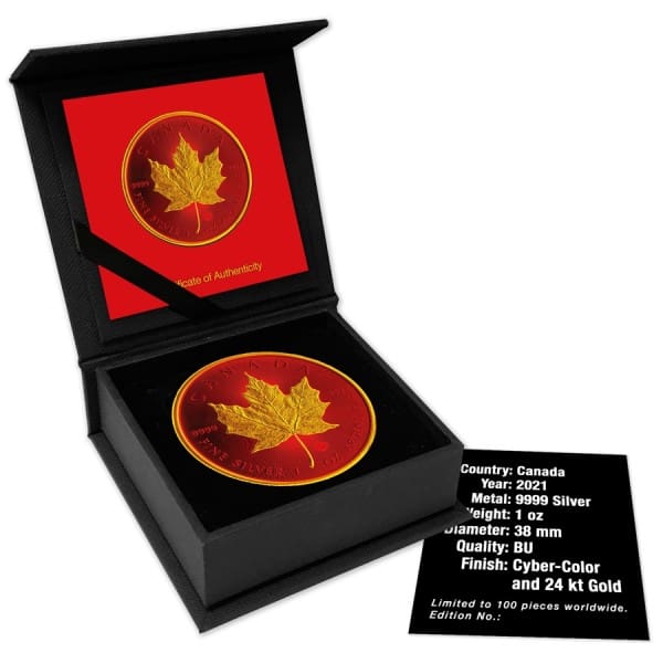2021 $5 Royal Red 1oz Silver Maple Leaf Coin - Overview