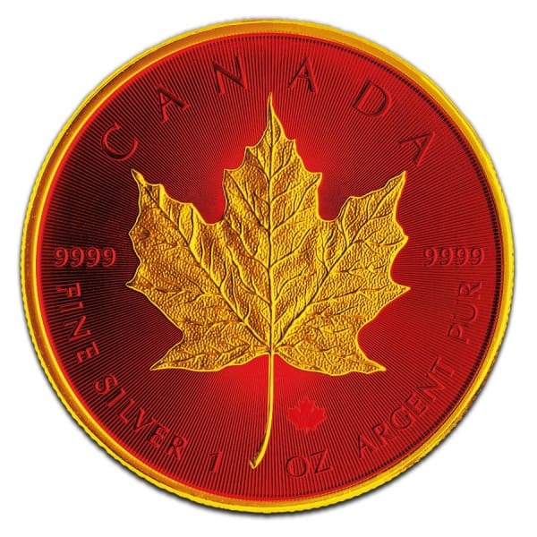 2021 $5 Royal Red 1oz Silver Maple Leaf Coin - Reverse View